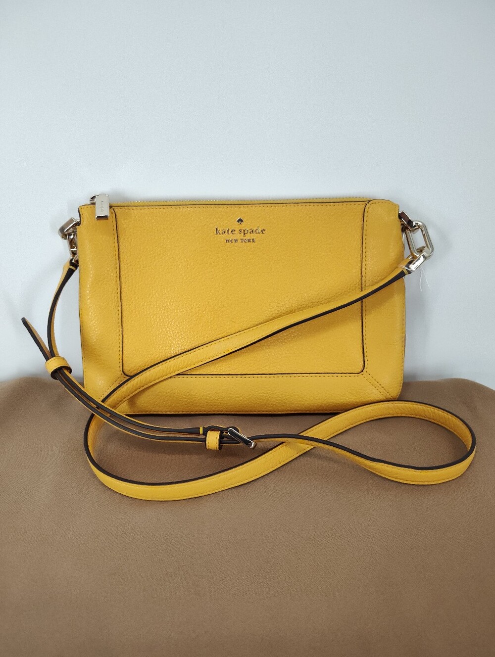 kate spade Yellow Pebbled Leather Lena 2 Compartment Crossbody Bag